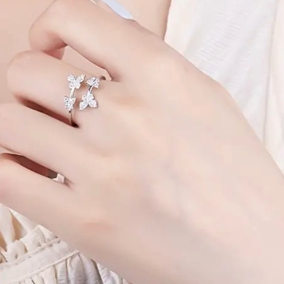 Four Butterflies adjustable open ring 925 Sterling Silver - Picture 7 of 7